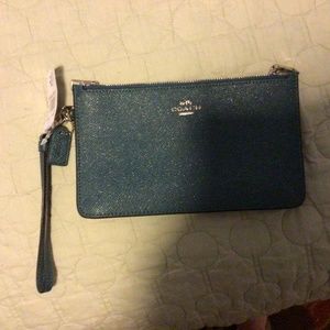 Coach brand teal shimmer clutch (NWT)